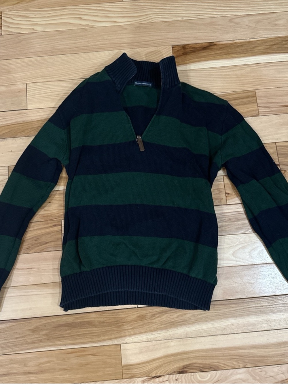 Women’s Brandy Melville Half-Zip Rugby Stripe Sweater - Green/Black